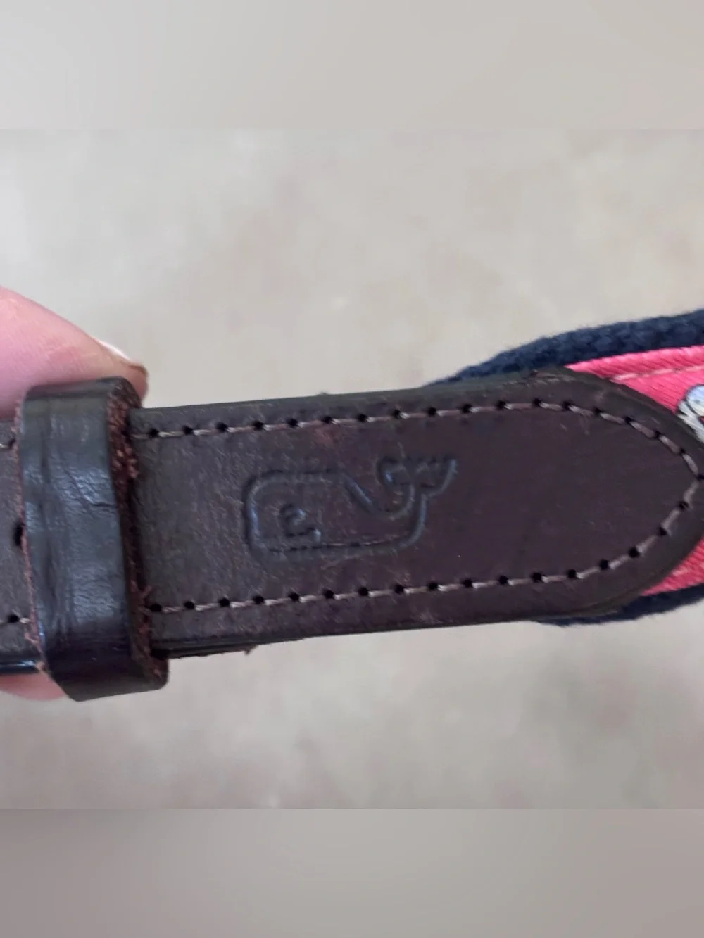 Vineyard Vines Pink Crab Canvas Leather Belt Size 28 Made in USA Solid Brass